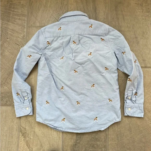 Janie and Jack Embroidered Boxer Dog Long Sleeve Oxford Button Up Size 5 - Picture 2 of 9